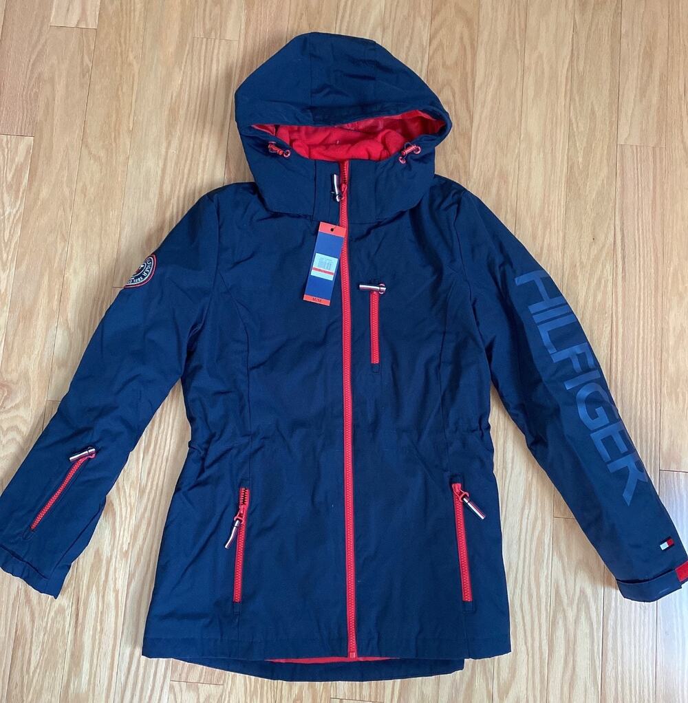New Tommy Hilfiger Women’s 3-in-1 Hooded Jacket Navy Red All Weather Size Large